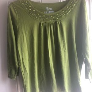 Cute Lime Green  Bejeweled Neck Knit Top. 20-22W